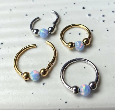 1pc Opal Ball Hinged Segment Ring Helix Septum Clicker Body Jewelry - Image 1 of 4