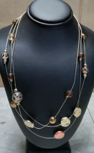 VINTAGE 1990ER MODE GOLDFARBENE 3-STRANG-KETTE 16" PERLENKETTE MIT 3" VERLÄNGERER - Bild 1 von 6