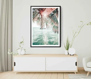 Sea & Plam Tree Print, Beach Wall Art, Palm Tree Framed Sea Wall Art, Coastal - Bild 1 von 5