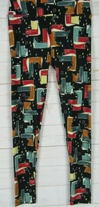 Lularoe Leggings Black with Red, Yellow, Teal & Brown Size One Size New - Picture 1 of 3