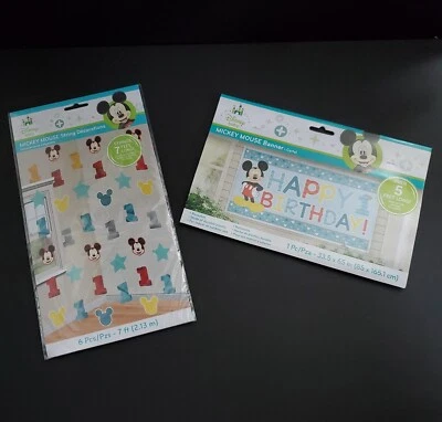 Mickey Mouse 1st Birthday Party String 6 Pcs Disney 7 Ft + 5 Ft Banner SET - Image 1 of 4
