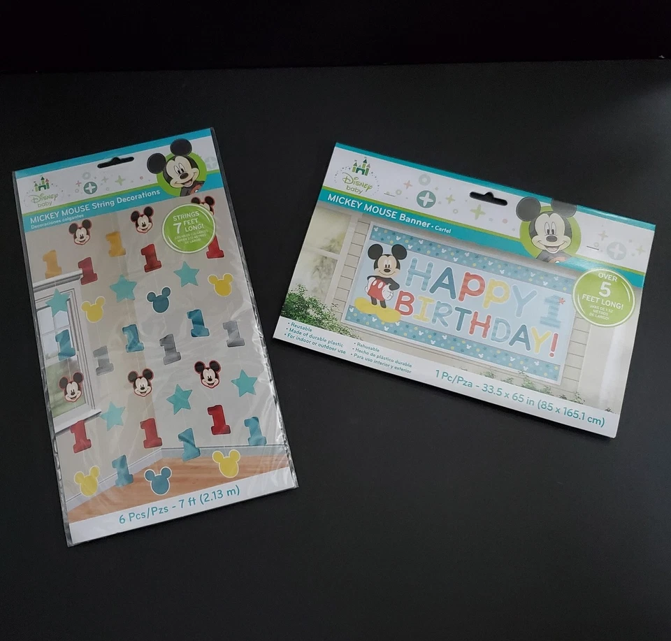 Mickey Mouse 1st Birthday Party String 6 Pcs Disney 7 Ft + 5 Ft Banner SET - Image 1 of 4