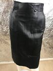 Women's Vintage 1980's Black Genuine Leather High Waist Pencil Skirt, Size S/M