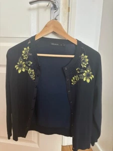 Karen Millen Navy Cardigan with Yellow FLoral design -Size Medium - Picture 1 of 4