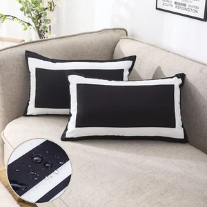 Juego de 2 fundas de almohada lumbares exteriores negras JOGOGO 12x20 impermeables negras y - Imagen 1 de 12
