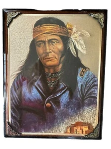 Bill Hampton Stile Apache Indian Chief Lacquered Wood Framed Art Print VTG - Picture 1 of 17