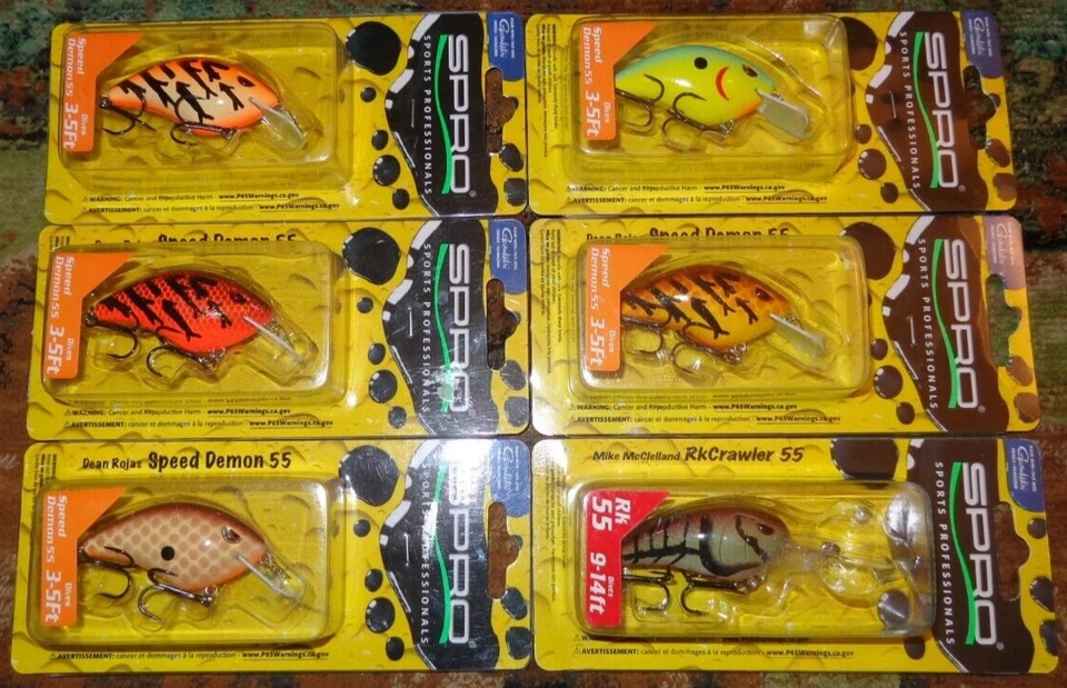 Lote de 6 nuevos señuelos de pesca diferentes SPRO Speed Demon y RK Crawler 55 Crankbait Foto 1 de 1