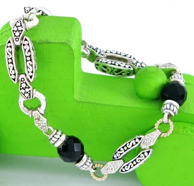 Effy D’Oro 925 Sterling & 14K Diamond & Onyx 8" Bracelet - Image 1 of 4