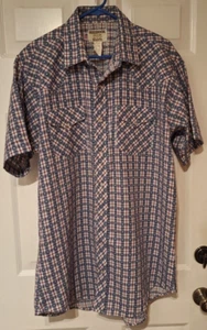 Vtg Ruddock Western Shirt 17 1/2 Tall Man X Long Tail SS Red White Blue Stars - Picture 1 of 7