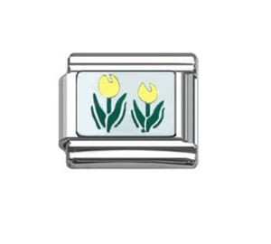 9 mm Dijes Italianos E76 Flor de Primavera Planta Tulipán Amarillo Se Adapta al Tamaño Clásico - Imagen 1 de 1
