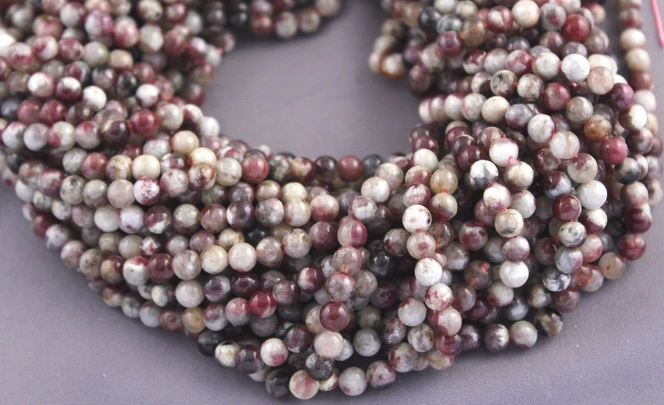 NATURAL PINK TOURMALINE IN MATRIX 5MM ROUND BEADS 15.5" STRAND - Image 1 of 1