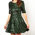 French Connection FCUK Green Sequin Skater Fit Flare Dress US6