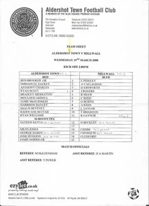 2007/08 Football Combination - ALDERSHOT TOWN v. MILLWALL - Picture 1 of 1