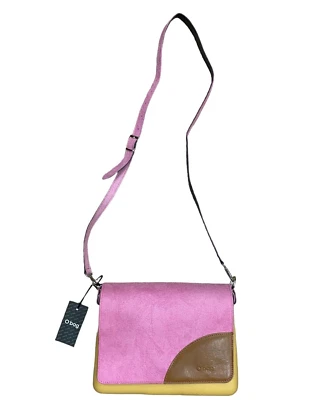 O Bag borsa gialla con patta in suede fucsia e sacca interna fucsia zip da € 134 - Immagine 1 di 4