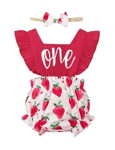 Baby Girl First Birthday Outfit 1st Birthday Berry Summer Bodysuit with Fruit... - Picture 1 of 9