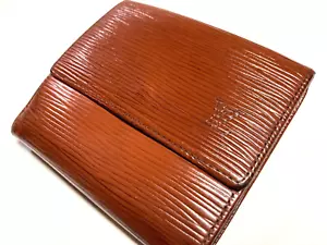 CARTERA DE CUERO LOUIS VUITTON LV EPI TRIPLE LOGOTIPO VINTAGE 1992 FRANCIA MARRÓN - Imagen 1 de 24