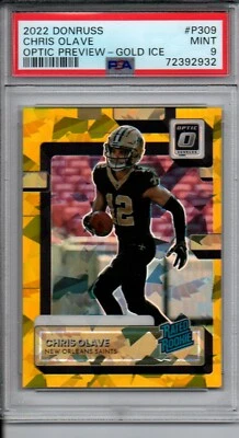 Chris Olave 2022 Donruss Optic Preview Gold Cracked Ice Rookie PSA 9 Mint 01/10 - Image 1 of 2