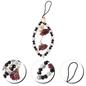 Crystal Flower Pendant Black Phone Charms Beaded Cell Wrist Strap - Zdjęcie 1 z 12