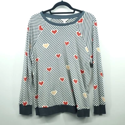 Secret Treasures Sleepwear Top Women's L (12-14) White Striped Heart Print - Image 1 of 4