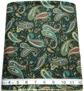 Vintage Paisley On Dark Green BTY Cranston Cotton Sew Quilt Craft Fabric - Picture 1 of 3