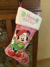 DISNEY Christmas Stocking Happy Holiday Minnie Mouse Pink And White