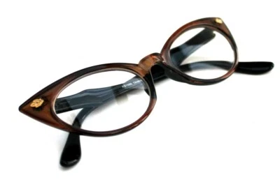 Mujer Pequeño Ojo de Gato Vintage Lente Transparente Gafas Marco Marrón Retro De Colección  Foto 1 de 4