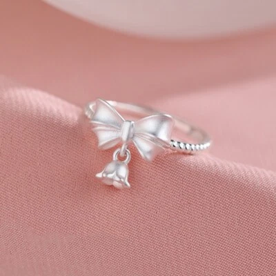 Hermoso anillo de compromiso con campana de mariposa chapado en plata 925 para mujer regalo Foto 1 de 4