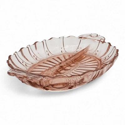 Vintage Anchor Hocking Pink Depression Glass Oyster & Pearl Divided Relish Tray - image 1 of 4