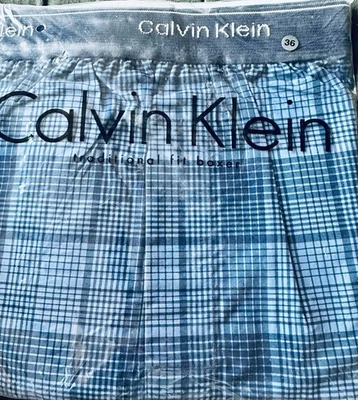 Men’s Calvin Klein Traditional Fit Boxer Waist 36 Plaid Blue VTG 1994 - Image 1 of 3