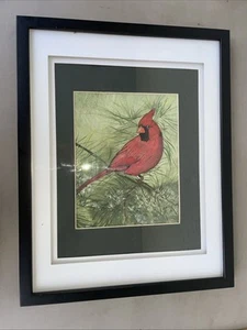 Acrylic cardinal bird painting framed triple matted 19 x 15 - Picture 1 of 7