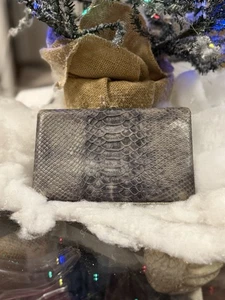 Abas Wallet Clutch Leather Dark/Light Gray Black Snakeskin Print Purple Int - Picture 1 of 17