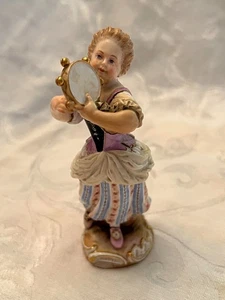 ANTIQUE MEISSEN PORCELAIN FIGURINE "YOUNG GIRL PLAYING TAMBOURINE" - Picture 1 of 9
