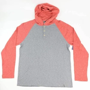 American Rag Hoodie Mens Medium Gray Coral Raglan Long Sleeve Button - Picture 1 of 10