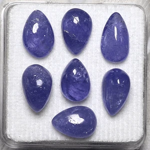 Lot 7 Pcs Natural Tanzanite Hi-Quality Untreated 10-12mm Pear Cabochon Gemstones - Picture 1 of 12