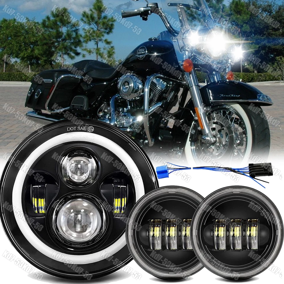 Faro halo LED 7" para Harley-Davidson Road King FLHR + luces de paso de 4,5" Foto 1 de 4