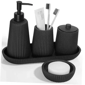 Resin Black Bathroom Accessories Set 5 Pcs, Bathroom Accessory Set, Soap  - Picture 1 of 8