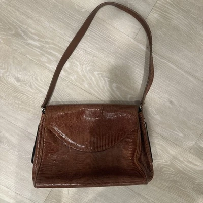 Bolso de hombro de cuero Jacques Saint Just piel de serpiente marrón claro Foto 1 de 4