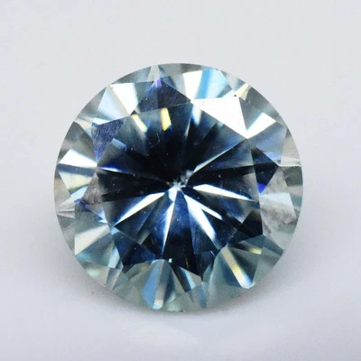 1.85 Ct Cyan Blue 8 MM Round Faceted Moissanite Excellent Loose Gemstone - Image 1 of 4