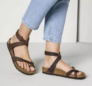 Birkenstock Yara Habana Brown Leather Sandals Strappy Womens Sz Euro 36 6/6.5 - Picture 1 of 10