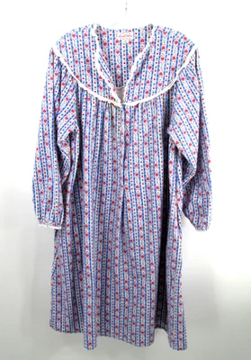 LANZ OF SALZBURG Nightgown Women Med Blue White Red Hearts Lace Trim 100% Cotton - Image 1 of 4