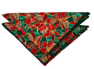 Traditional Poinsettia Print Christmas Holiday Luncheon Dinner Napkins Set Of 2 - Picture 1 of 11