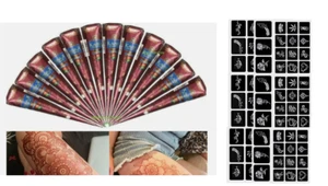 Lictin Temporäre Tattoo Henna Tattoo Set 12 x rich color braun und Schablonen - Bild 1 von 6