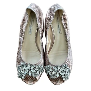 $275 VERA WANG LAVENDER "Luna" Ballet Flats Snake Skin Embossed w/Rhinestones 8M - Picture 1 of 8
