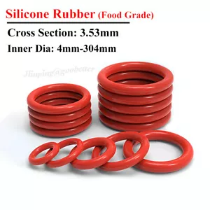 Lebensmittelecht O Ring Rot Silikon 3.53 mm Stärke ID 4-304mm Dichtring O-Ringe - Picture 1 of 13