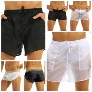 Mens Mesh See-through Drawstring Losse Boxer Shorts Swim Short Trunks Underwear/ - Picture 1 of 14