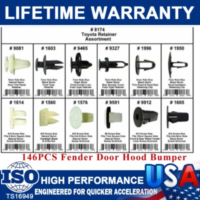 146Pc Fender Door Hood Bumper Trim Clip Body Retainer Fastener For Toyota Nissan - Image 1 of 4