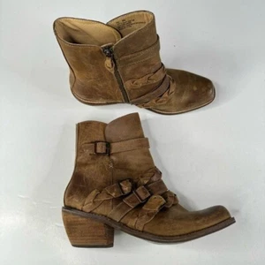 Latigo Paz Brown Leather Braided Detail Square Toe Ankle Boots Size 9 - Picture 1 of 9