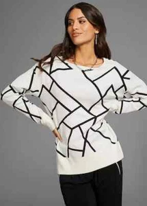 Laura Scott White/Black Jacquard Sweater Jumper PLUS Size UK 20 (FJ59-1) - Picture 1 of 3