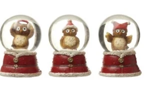 SET OF 3 OWLS VERY SMALL SNOW GLOBES H7cm Christmas Home Seasonal Decor - Picture 1 of 1