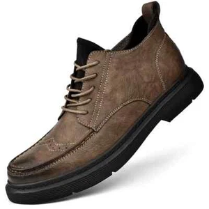 Botas clásicas informales de cuero para hombre con cordones antideslizantes al aire libre caminar zapatos planos - Imagen 1 de 26